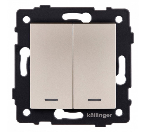 Выключатель двухклавишный с подсветкой без рамки Kollinger REA-R-014GD