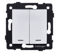 Выключатель двухклавишный с подсветкой без рамки Kollinger  REA-R-014WH