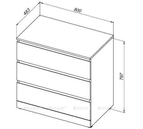 Комод Aquanet Сканди 800х480х797 мм 3 ящика дуб эдгрейн 00302543