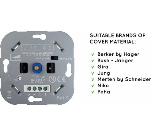 Диммер роторный Lucide Recessed Wall Dimmer Nl 50000/00/31