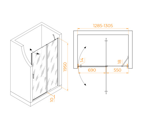 Душевая дверь RGW LE-004 1300 мм прозрачное стекло хром 351200413-11