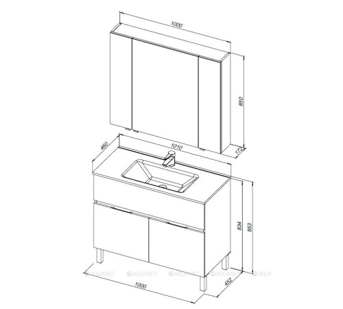 Набор мебели для ванной Aquanet Alvita New 100 напольный 1 ящик 2 двери белый матовый 00274184