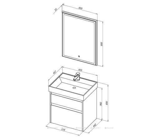 Набор мебели для ванной Aquanet Nova Lite 60 2 ящика дуб рошелье 00242920