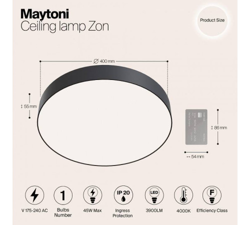 Потолочный светильник Maytoni Zon LED 48 Вт 4000 К черный C032CL-L48B4K
