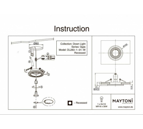 Встраиваемый светильник Maytoni Gyps Classic DL283-1-01-W