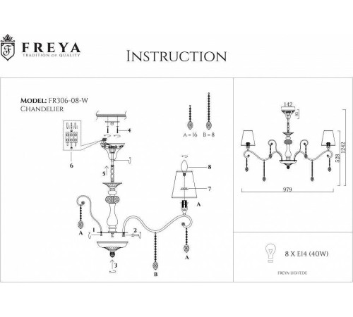 Подвесная люстра Freya Adelaide 8 ламп FR2306-PL-08-W