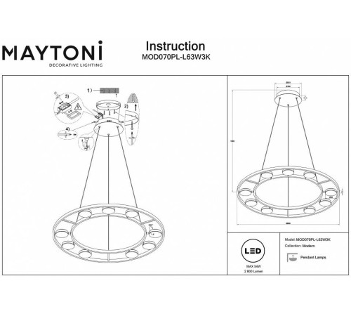 Подвесной светильник Maytoni Fad MOD070PL-L63W3K