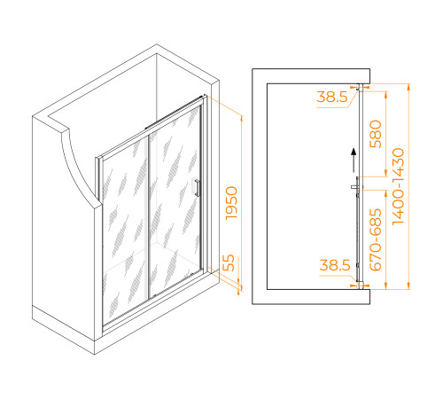 Душевая дверь RGW Passage PA-016 1400 мм матовое стекло хром 350801614-21
