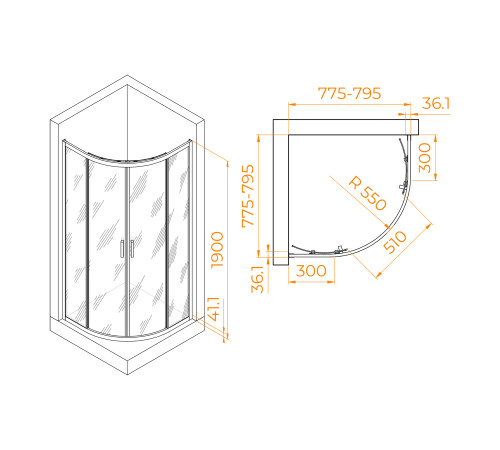 Душевой уголок полукруглый RGW Passage PA-51B 800x800 мм черный 02085188-14