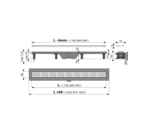 Водоотводящий желоб AlcaPlast APZ10 Simple 850 мм APZ10-850M