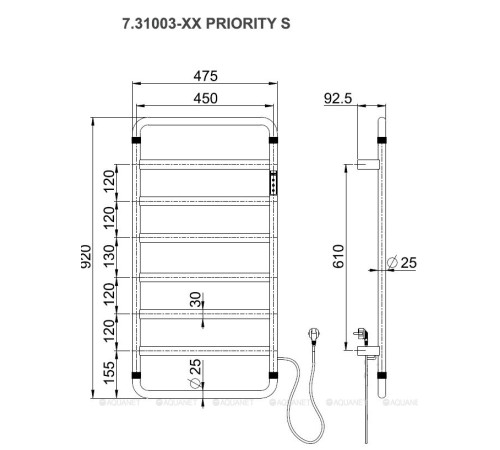 Полотенцесушитель электрический Allen Brau PRIORITY S 920x475 мм браш. никель 7.31003-BN