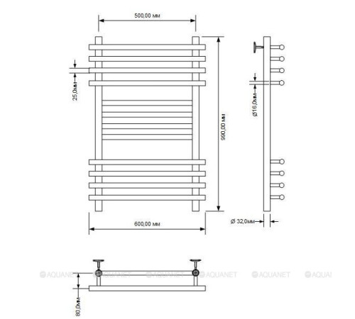 Полотенцесушитель водяной Aquanet Largo 100х50 см 00266746