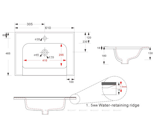 Раковина-столешница Aquanet Alba 610х465х180 мм 00357025
