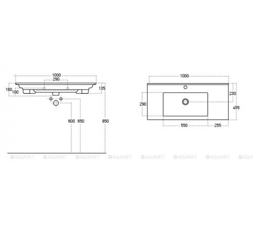 Раковина-столешница Sanovit ATRIA 100 см 9100-KL