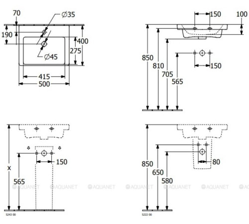 Раковина компактная Villeroy & Boch Subway 3.0 500x400x145 мм 43705001