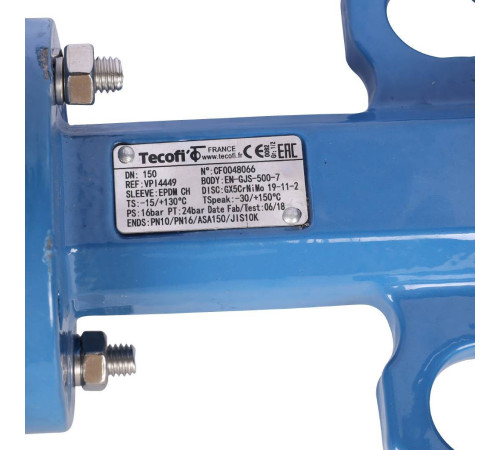 Затвор дисковый поворотный Tecofi VPI4449 DN 150 PN 16 межфланцевый диск нержавеющая сталь VPI4449-02EP0150