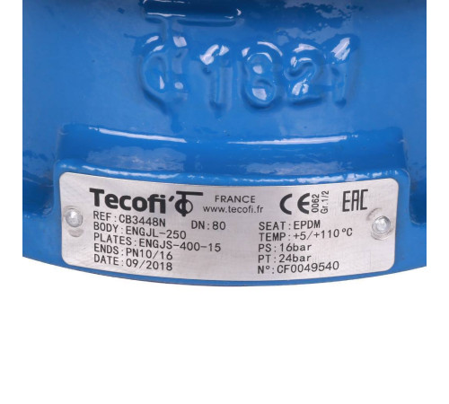 Клапан обратный двухстворчатый Tecofi CB3448N DN80 PN16 межфланцевый чугунный CB3448N-EP0080