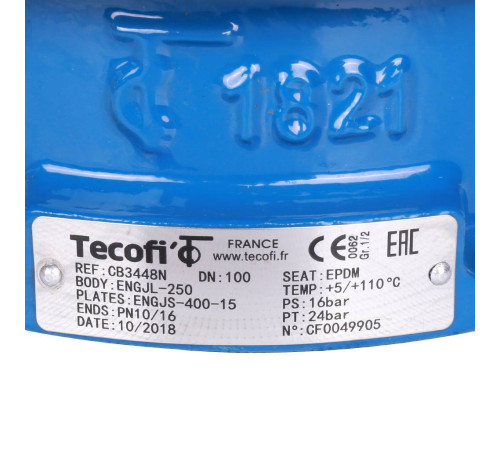 Клапан обратный Tecofi CB3448 Ду 100 Ру 16 двухстворчатый межфланцевый чугунный CB3448N-EP0100