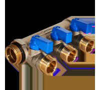 Коллектор с шаровыми кранами STOUT 3/4 3 отвода 1/2 синие ручки SMB 6211 341203