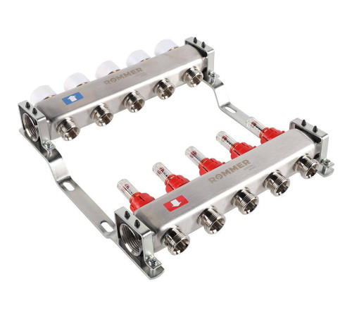 Коллекторная группа из нержавеющей стали с расходомерами ROMMER 5 выходов RMS-1200-000005