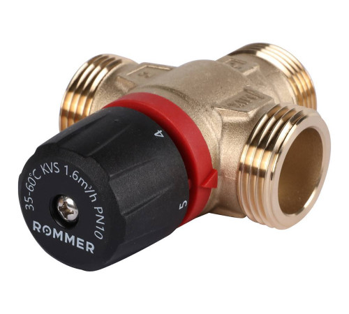 Клапан термостатический смесительный ROMMER 1 НР 35-60 °С Kvs 1.6 боковое смешивание RVM-0132-166025