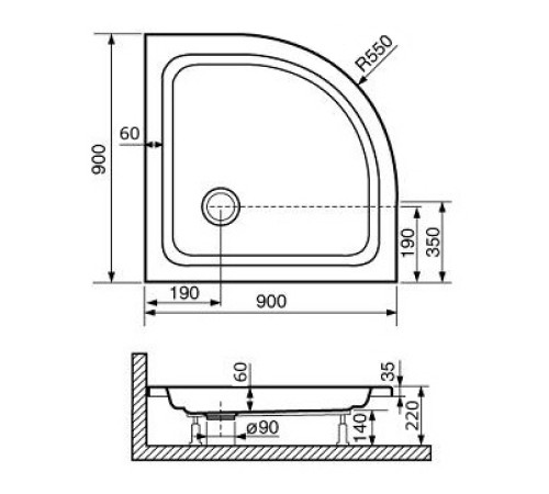 Душевой поддон полукруглый RGW STYLE P 900x900 мм акрил 16180499-11