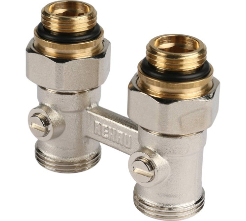 Блок шаровых кранов прямой REHAU RAUTITAN G 1/2 x G 3/4 никелированный 12407271001