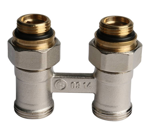Блок шаровых кранов прямой REHAU RAUTITAN G 1/2 x G 3/4 никелированный 12407271001