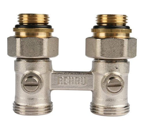 Блок шаровых кранов прямой REHAU RAUTITAN G 1/2 x G 3/4 никелированный 12407271001