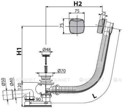Сифон для ванны AlcaPlast автомат хром 80 см A51CR-80