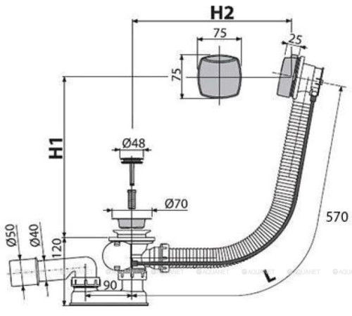 Сифон для ванны AlcaPlast автомат хром A51CR