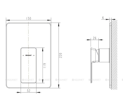 Смеситель встраиваемый Bravat Phillis 1 функция хром PB856101CP-ENG