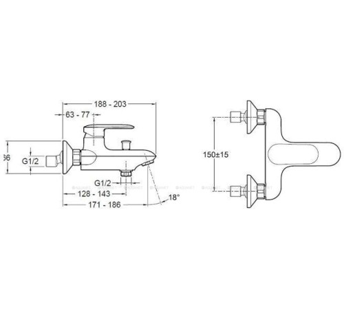 Смеситель для ванны и душа Jacob Delafon Kumin хром E99460-CP
