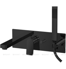 Смеситель для ванны Paffoni Tilt встраиваемый с изливом и душевым набором черный матовый TI001NO