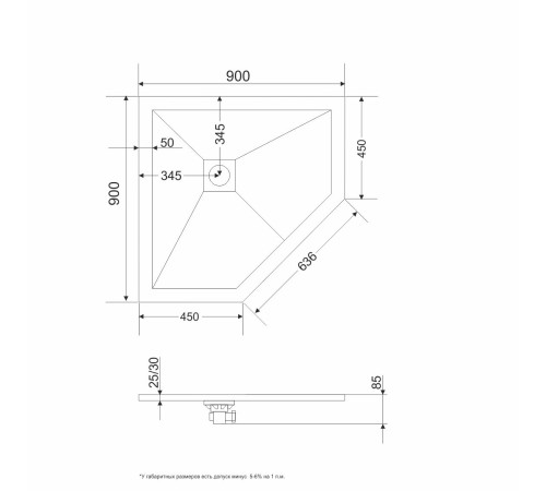 Душевой поддон трапеция RGW Stone Tray ST/T-G графит 900x900 мм 16155099-02