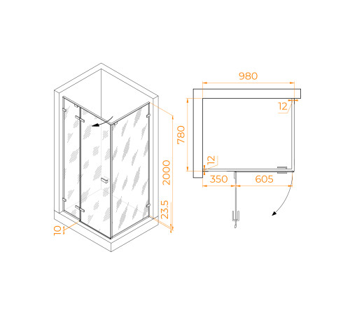 Душевой уголок RGW SV-040B 1000x800 мм черный матовое стекло 353204008-24