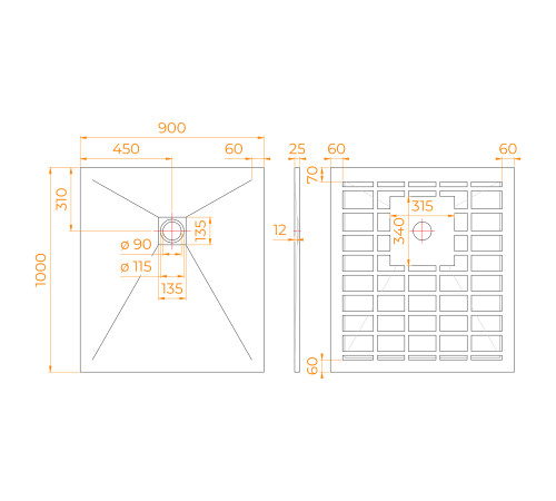 Душевой поддон прямоугольный RGW Stone Tray-G графит 900x1000 мм 14152910-02-11
