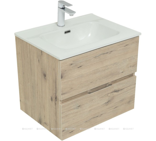 Тумба под раковину Aquanet Алвита New 60 подвесная 2 ящика дуб веллингтон белый 00277513