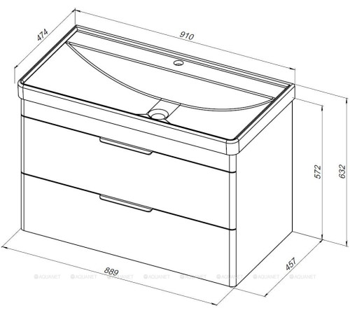 Тумба под раковину Aquanet Ирис new 90 подвесная 2 ящика белый глянец 00336311