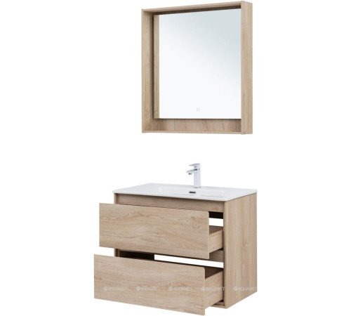 Тумба под раковину Aquanet Милан 80 см дуб светлый подвесная 00336384