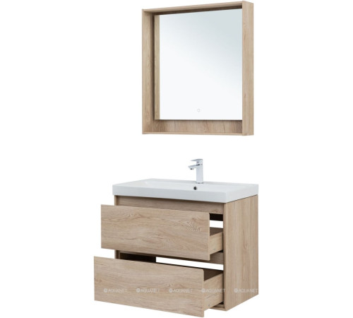 Тумба под раковину Aquanet Милан 80 см дуб светлый подвесная 00336384