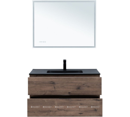 Тумба с раковиной Aquanet Алвита new 100 2 ящика дуб веллингтон табак 00335684