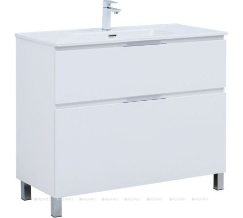 Тумба с раковиной Aquanet Алвита new 100 (Flat) напольная 2 ящика белый матовый 00345671
