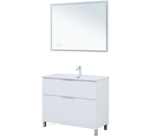 Тумба с раковиной Aquanet Алвита new 100 (Flat) напольная 2 ящика белый матовый 00345671