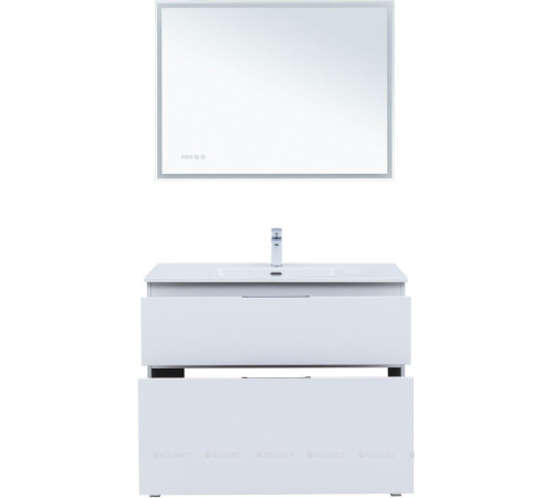 Тумба с раковиной Aquanet Алвита new 100 (Flat) напольная 2 ящика белый матовый 00345671
