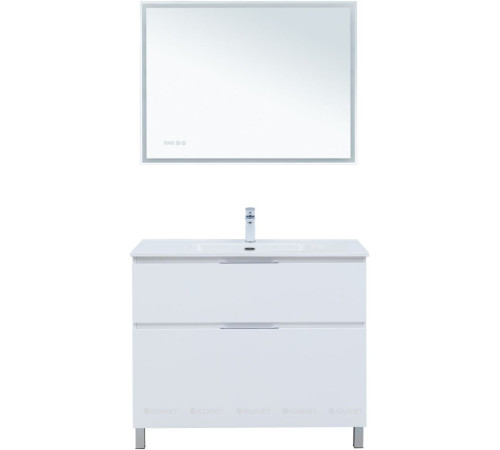 Тумба с раковиной Aquanet Алвита new 100 (Flat) напольная 2 ящика белый матовый 00345671