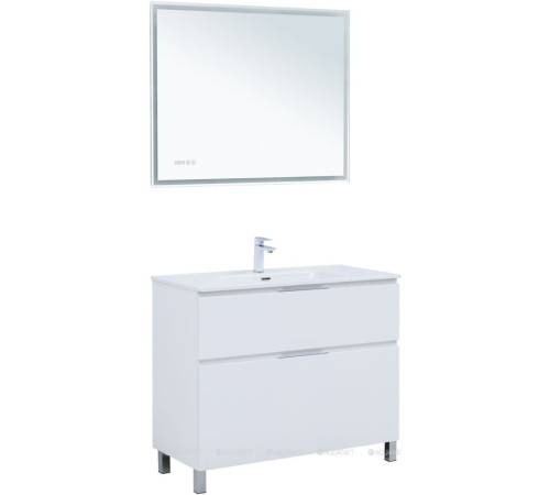 Тумба с раковиной Aquanet Алвита new 100 (Flat) напольная 2 ящика белый матовый 00345671