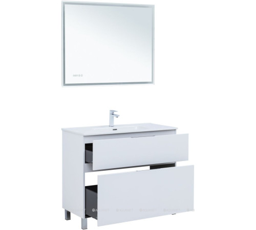 Тумба с раковиной Aquanet Алвита new 100 (Flat) напольная 2 ящика белый матовый 00345671
