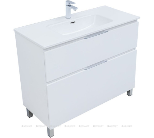 Тумба с раковиной Aquanet Алвита new 100 (Flat) напольная 2 ящика белый матовый 00345671