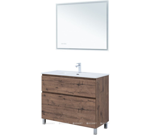 Тумба с раковиной Aquanet Алвита new 100 (Flat) напольная 2 ящика дуб веллингтон табак 00345672